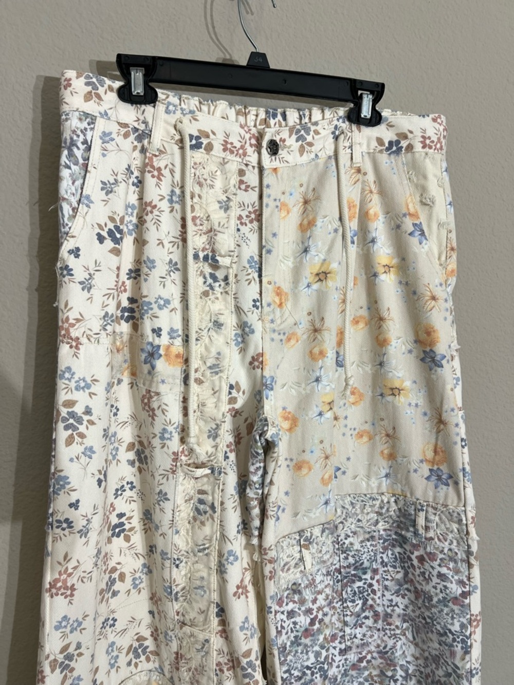 ♦️6 hr sale♦️Pol Margo floral patchwork relaxed fit wide leg jeans boho hippie L - Picture 7 of 14